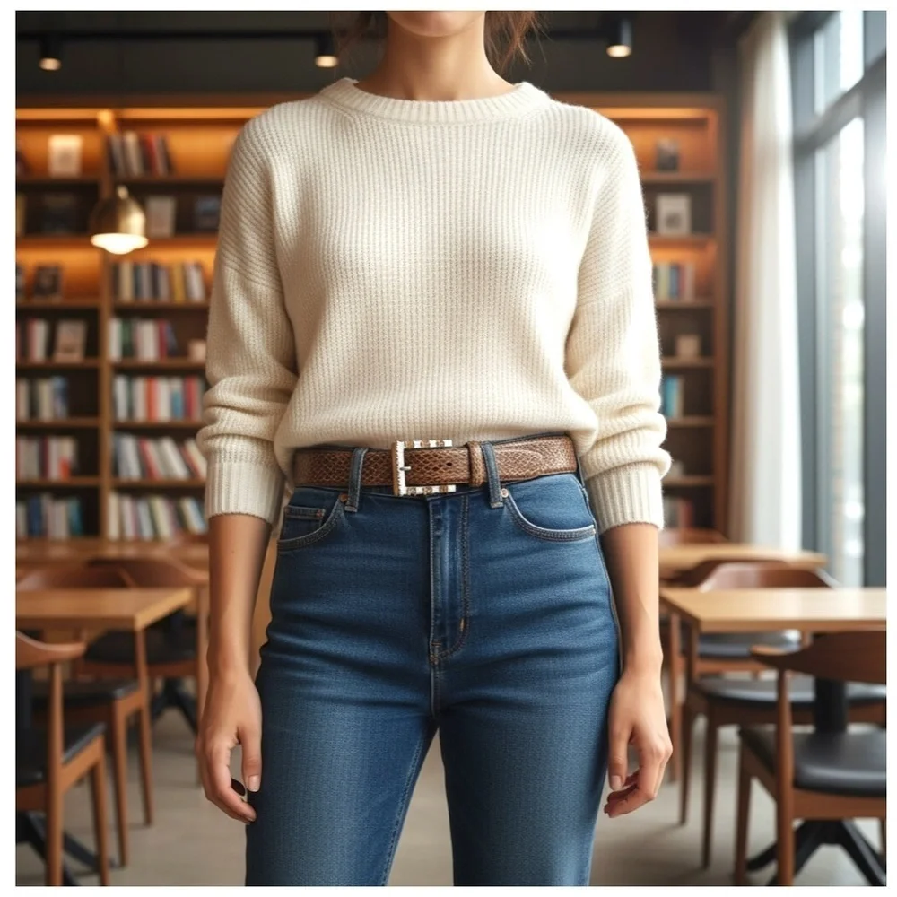 Carlisle Women’s Textured Belt. Brown, Tan, White